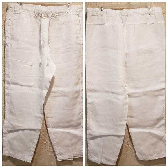 J Jill Pants Womens Medium Tall White Love Linen Straight Leg Pockets Pull On - Picture 1 of 11